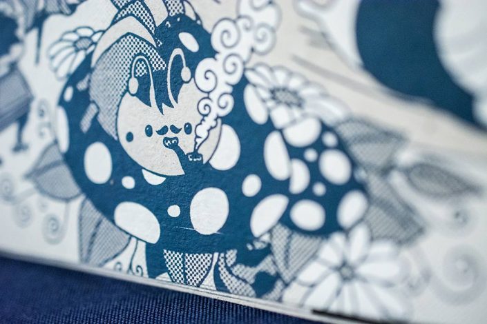 Serigraph printing detail of Alice Adventures in Wonderland illustration Serigraph printing detail of Alice Adventures in Wonderland illustration