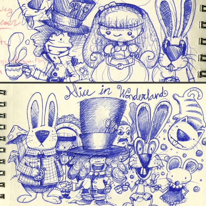 Alice adventures in Wonderland pen sketch Alice adventures in Wonderland pen sketch