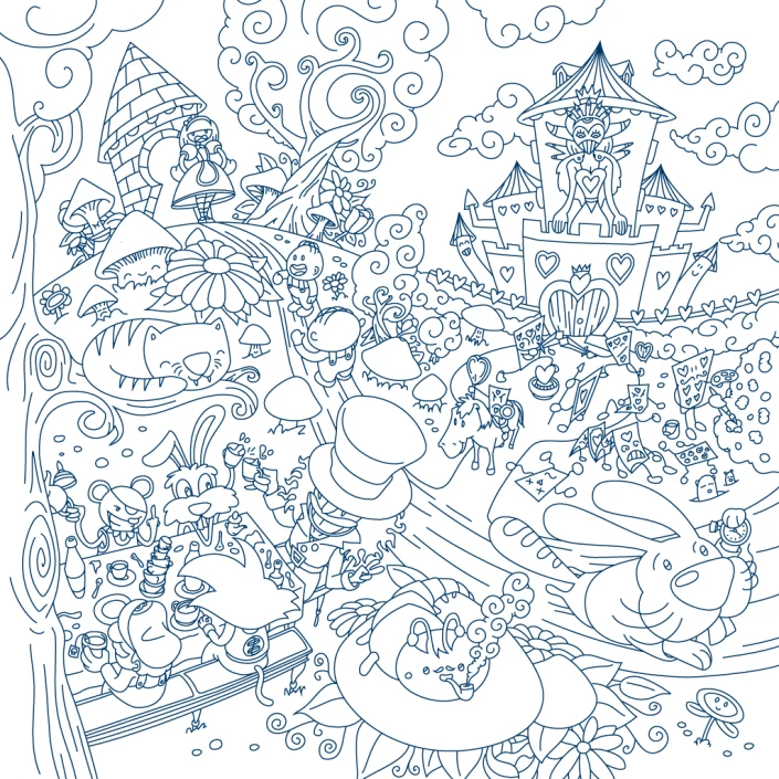 Alice adventures in Wonderland vector line art Alice adventures in Wonderland vector line art