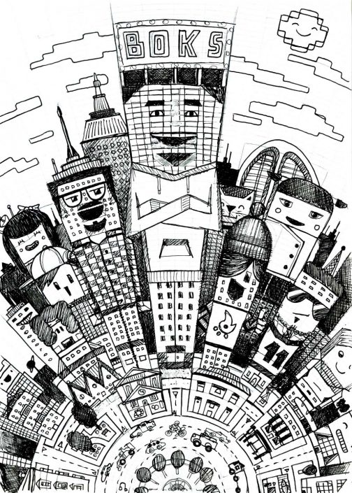 Cartoon city illustration pencil sketch Cartoon city illustration pencil sketch