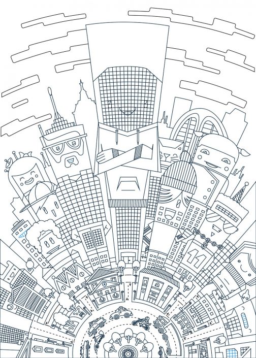 Cartoon city vector illustration line art Cartoon city vector illustration line art