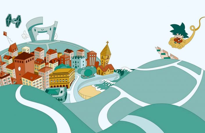Gijon city cartoon vector digital illustration Gijon city cartoon vector digital illustration