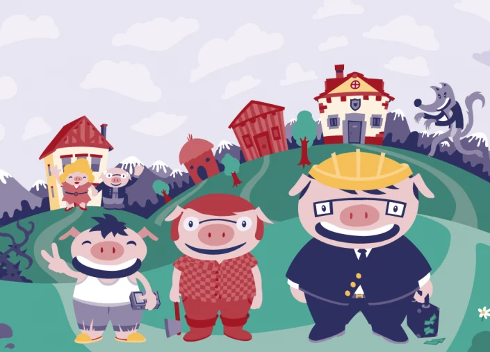 3 little pigs vector illustration for Wondertales children’s book 3 little pigs vector illustration for Wondertales children's book