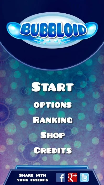 Bubbloid main menu design (Graphic user interface)