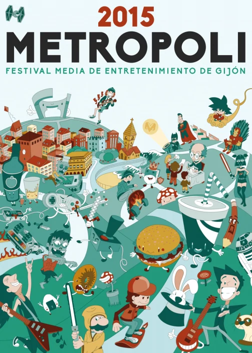 Gijon city cartoon vector digital illustration for Metropoli poster Gijon city cartoon vector digital illustration for Metropoli poster