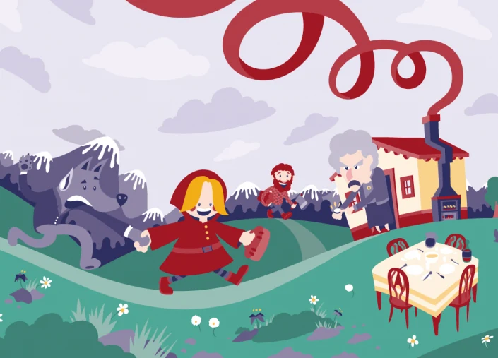 Little red riding hood vector illustration for Wondertales children’s book Little red riding hood vector illustration for Wondertales children's book