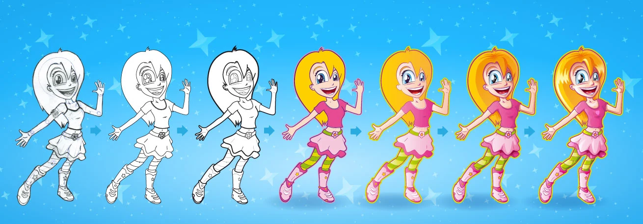 Step by step cartoon girl character illustration design process Step by step cartoon girl character illustration design process