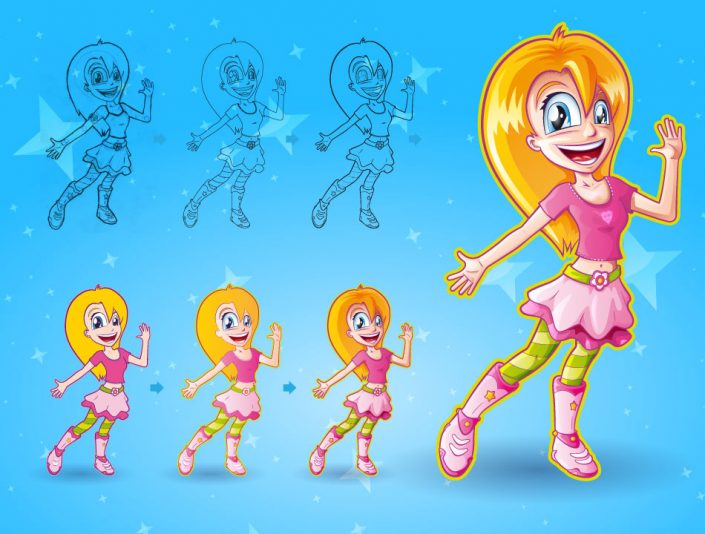 Vector girl cartoon character design steps Vector girl cartoon character design steps