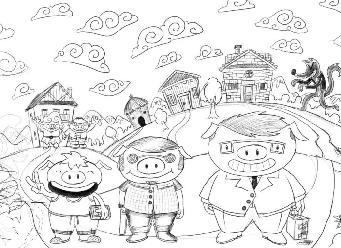 3 little pigs digital drawing sketch 3 little pigs digital drawing sketch for Wondertales from Neverland